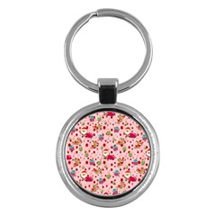 Red Christmas Pattern Key Chains (round)  by KirstenStar
