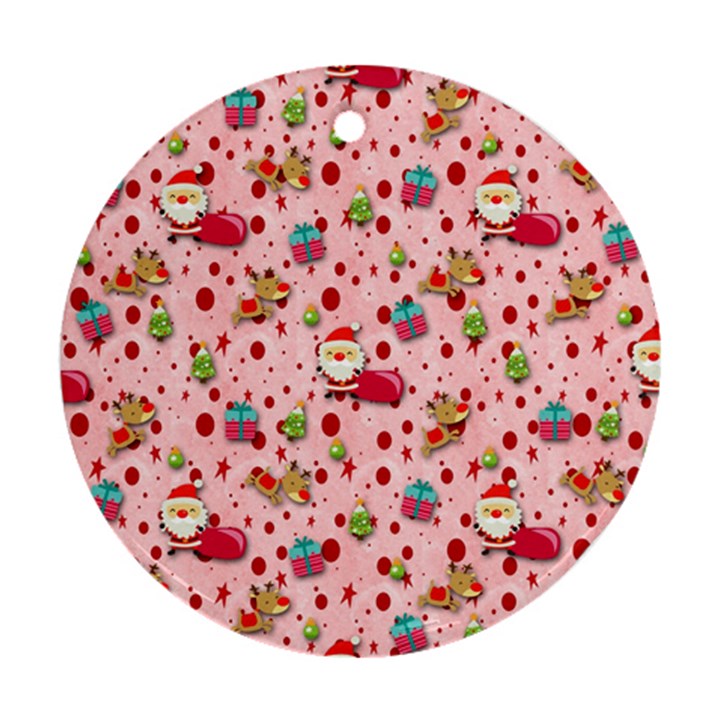 Red Christmas Pattern Round Ornament (Two Sides) 