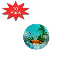 Surfboard With Palm And Flowers 1  Mini Magnet (10 pack) 