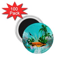 Surfboard With Palm And Flowers 1.75  Magnets (100 pack) 