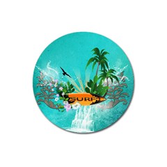 Surfboard With Palm And Flowers Magnet 3  (Round)