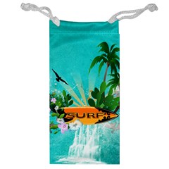 Surfboard With Palm And Flowers Jewelry Bags