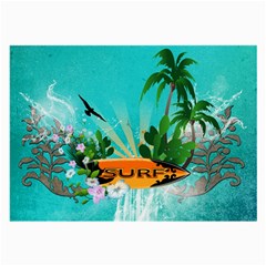 Surfboard With Palm And Flowers Large Glasses Cloth