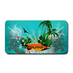 Surfboard With Palm And Flowers Medium Bar Mats