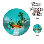 Surfboard With Palm And Flowers Multi-purpose Cards (Round)  Front 52