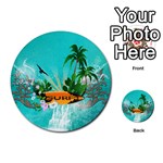 Surfboard With Palm And Flowers Multi-purpose Cards (Round)  Back 54