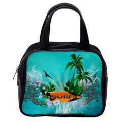 Surfboard With Palm And Flowers Classic Handbags (One Side)