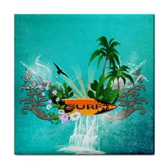 Surfboard With Palm And Flowers Face Towel