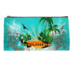 Surfboard With Palm And Flowers Pencil Cases