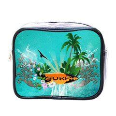 Surfboard With Palm And Flowers Mini Toiletries Bags