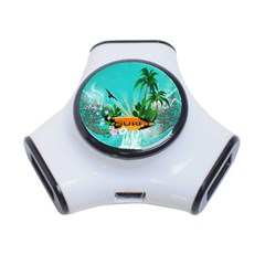 Surfboard With Palm And Flowers 3-Port USB Hub