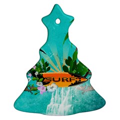 Surfboard With Palm And Flowers Christmas Tree Ornament (2 Sides)