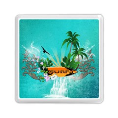 Surfboard With Palm And Flowers Memory Card Reader (Square) 