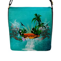 Surfboard With Palm And Flowers Flap Messenger Bag (L) 