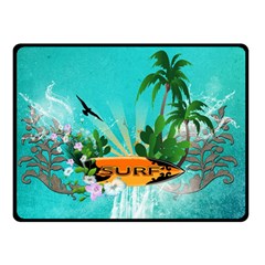 Surfboard With Palm And Flowers Double Sided Fleece Blanket (Small) 