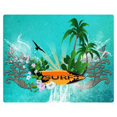 Surfboard With Palm And Flowers Double Sided Flano Blanket (Medium) 