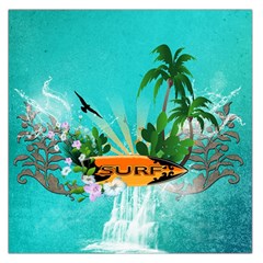 Surfboard With Palm And Flowers Large Satin Scarf (Square)
