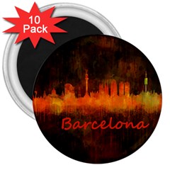 Barcelona City Dark Watercolor Skyline 3  Magnets (10 Pack) 