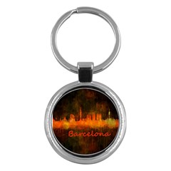 Barcelona City Dark Watercolor Skyline Key Chains (round)  by hqphoto