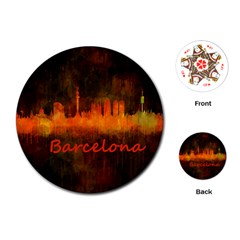 Barcelona City Dark Watercolor Skyline Playing Cards (round) 