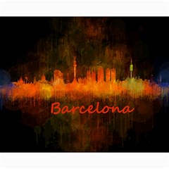 Barcelona City Dark Watercolor Skyline Collage 8  X 10 