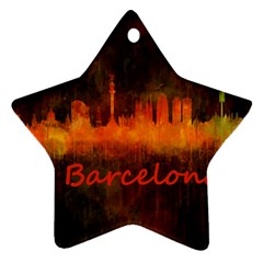 Barcelona City Dark Watercolor Skyline Star Ornament (two Sides)  by hqphoto