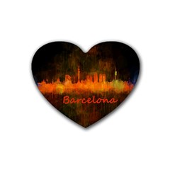 Barcelona City Dark Watercolor Skyline Heart Coaster (4 Pack)  by hqphoto