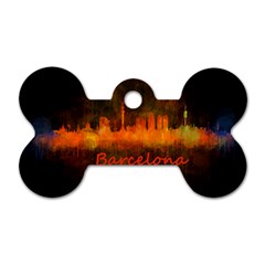 Barcelona City Dark Watercolor Skyline Dog Tag Bone (one Side) by hqphoto