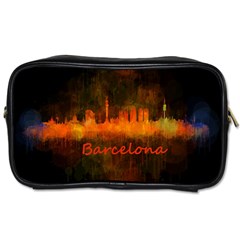 Barcelona City Dark Watercolor Skyline Toiletries Bags 2-side by hqphoto