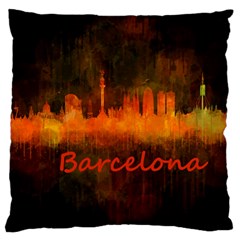 Barcelona City Dark Watercolor Skyline Large Cushion Cases (one Side)  by hqphoto