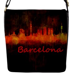 Barcelona City Dark Watercolor Skyline Flap Messenger Bag (s) by hqphoto