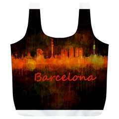 Barcelona City Dark Watercolor Skyline Full Print Recycle Bags (l) 