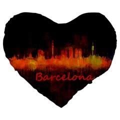 Barcelona City Dark Watercolor Skyline Large 19  Premium Flano Heart Shape Cushions by hqphoto