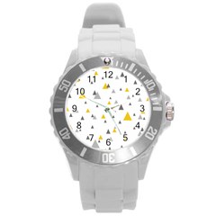 Pastel Random Triangles Modern Pattern Round Plastic Sport Watch (l) by Dushan