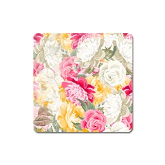 Colorful Floral Collage Square Magnet by Dushan