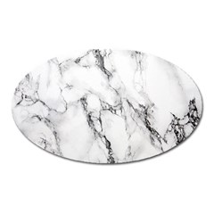 White Marble Stone Print Oval Magnet by Dushan