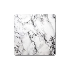 White Marble Stone Print Square Magnet by Dushan