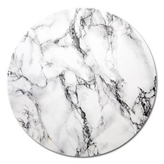 White Marble Stone Print Magnet 5  (round) by Dushan