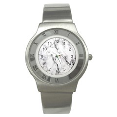 White Marble Stone Print Stainless Steel Watches