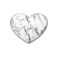 White Marble Stone Print Heart Coaster (4 Pack)  by Dushan