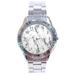 White Marble Stone Print Stainless Steel Men s Watch by Dushan