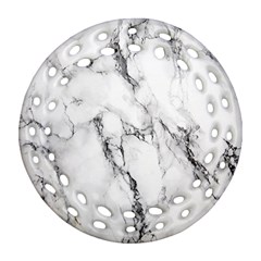 White Marble Stone Print Ornament (round Filigree)  by Dushan