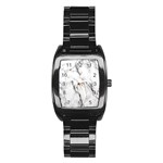 White Marble Stone Print Stainless Steel Barrel Watch Front