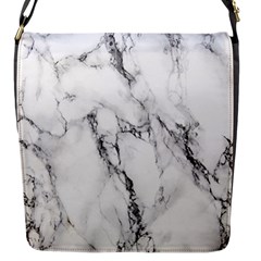 White Marble Stone Print Flap Messenger Bag (s) by Dushan