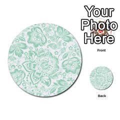 Mint Green And White Baroque Floral Pattern Multi-purpose Cards (round) 