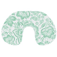 Mint Green And White Baroque Floral Pattern Travel Neck Pillows