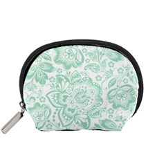 Mint Green And White Baroque Floral Pattern Accessory Pouches (small) 