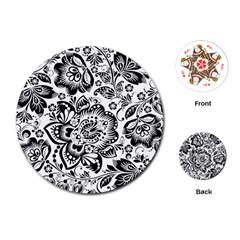 Black Floral Damasks Pattern Baroque Style Playing Cards (round)  by Dushan