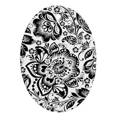 Black Floral Damasks Pattern Baroque Style Oval Ornament (two Sides) by Dushan