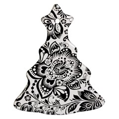 Black Floral Damasks Pattern Baroque Style Ornament (christmas Tree)